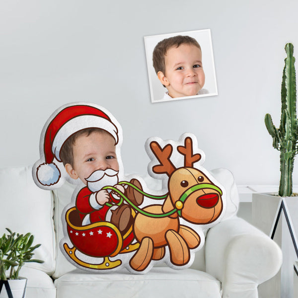 My Face Doll Custom Santa Pillow Funny For Kids Minime Throw Pillow Personalised Baby Riding A Christmas Carriage - photomoonlampau