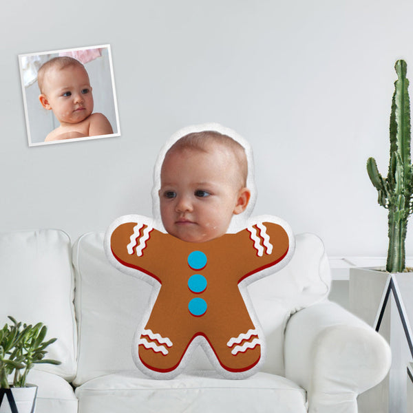 Custom Face Photo Minime Doll Unique Personalised Cute Gingerbread Man Throw Pillow The Most Funny Gift - photomoonlampau