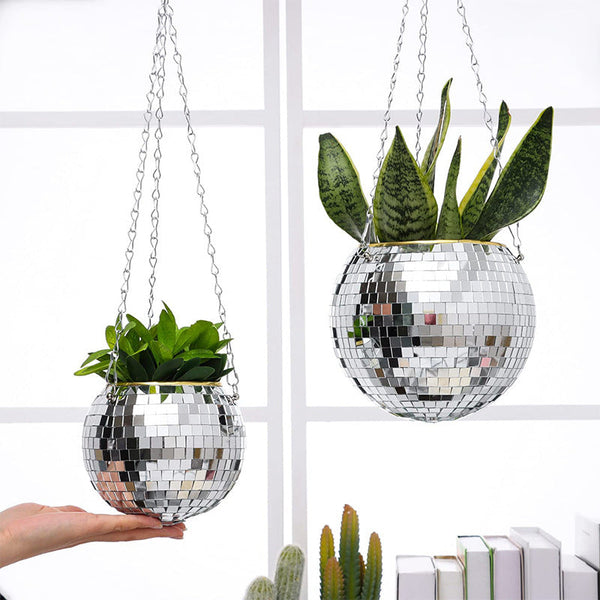 Disco Planter for Indoor Plants Unique Boho Hanging Plant Pots with Mosaic Mirror Tiles