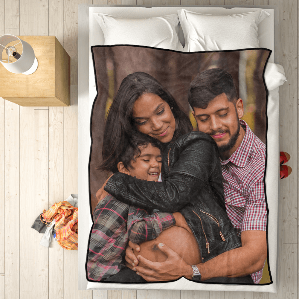 Father‘s Day Gift Happy Family Custom Fleece Photo Blanket