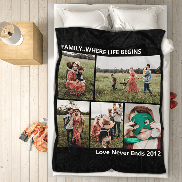 Father‘s Day Gift Happy Family Custom Fleece Photo Blanket
