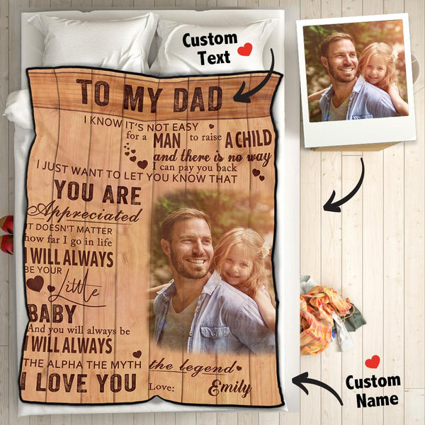Custom Photo Fleece Blanket With Name - To My Dad