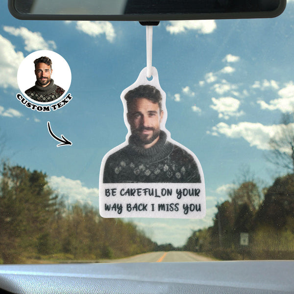 Custom Face Car Air Freshener Rearview With Text Mirror Ornament Gifts - photomoonlampau