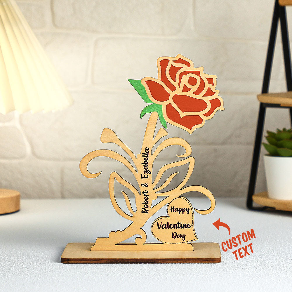Engravable Rose Wooden Decor Personalized Romantic Flower Valentine's Day Gifts