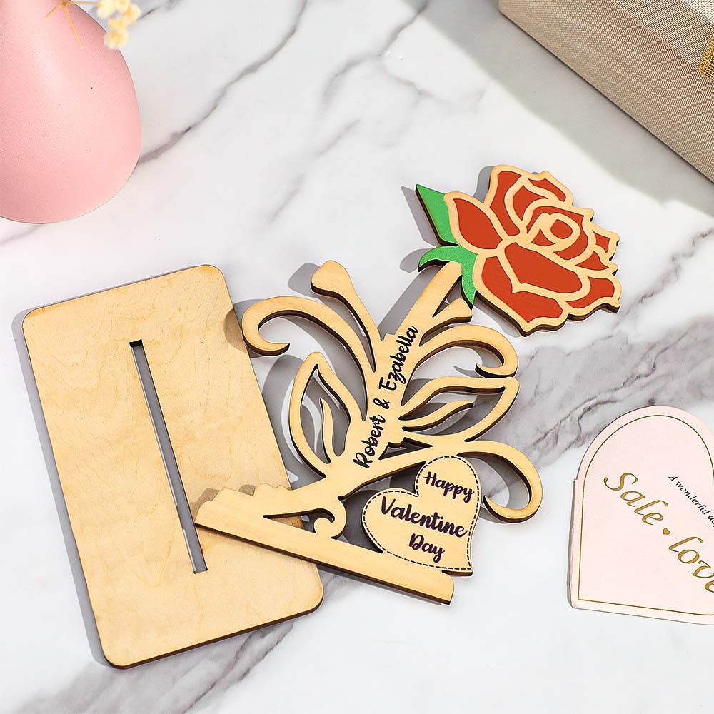 Engravable Rose Wooden Decor Personalized Romantic Flower Valentine's Day Gifts
