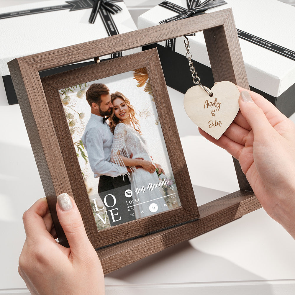 Custom Engraved Rotating Floating Picture Frames Double-Sided For Couple Personalised Engagement Gift