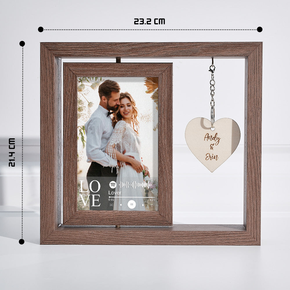 Custom Engraved Rotating Floating Picture Frames Double-Sided For Couple Personalised Engagement Gift