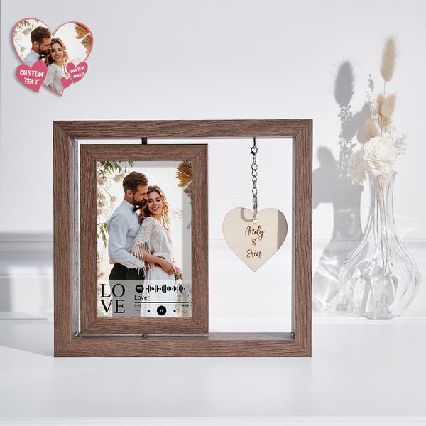 Custom Engraved Rotating Floating Picture Frames Double-Sided For Couple Personalised Engagement Gift - photomoonlampau