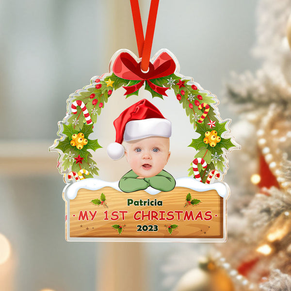Custom Face Christmas Tree Ornament Baby's First Christmas Gift - photomoonlampau
