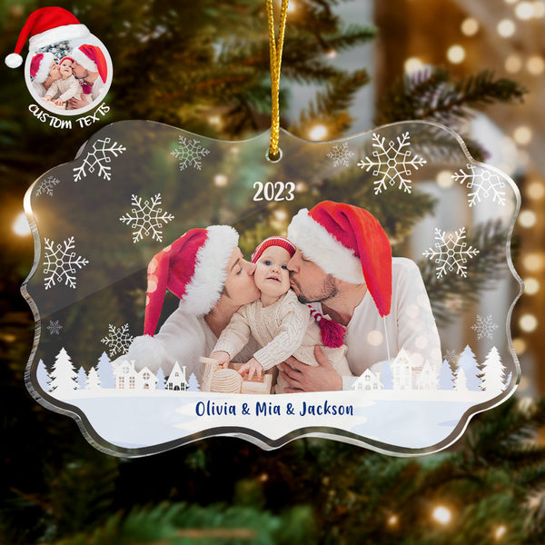 Custom Photo and Name Christmas Tree Ornament Family Christmas Gift - photomoonlampau