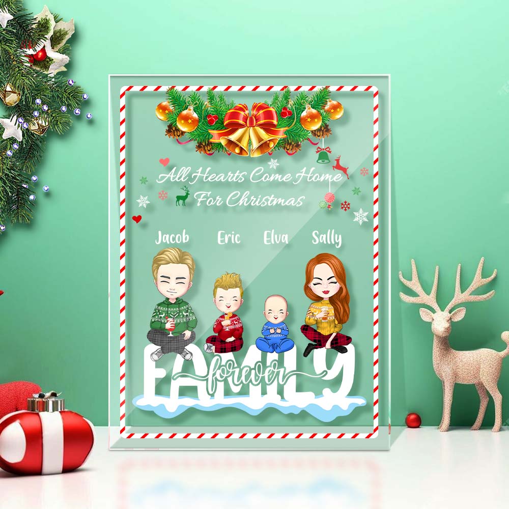 Custom Family Clip Art Personalized Hairstyle Clothes and Name Cartoon Plaque Christmas Gifts