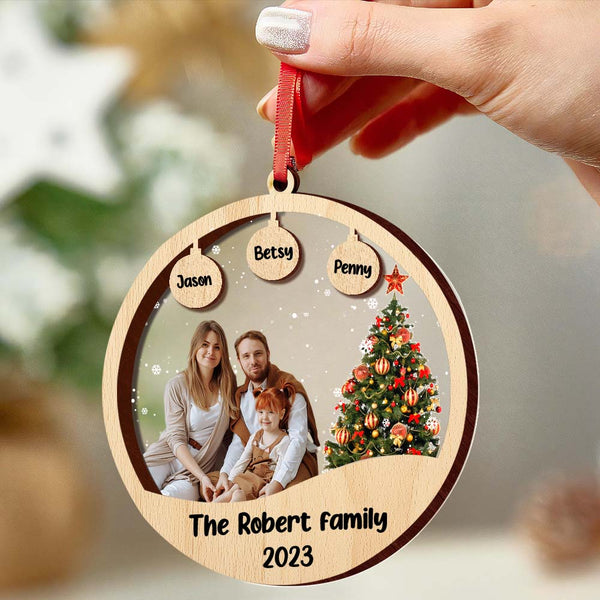 Custom Family Photo and Name Acrylic and Wood Christmas Ornament Christmas Gift - photomoonlampau