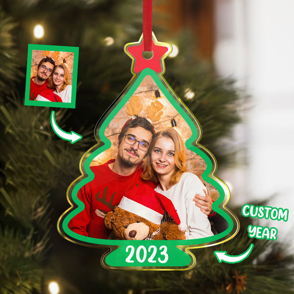 Custom Family Photo Christmas Tree Shaped Ornament Christmas Gift - photomoonlampau