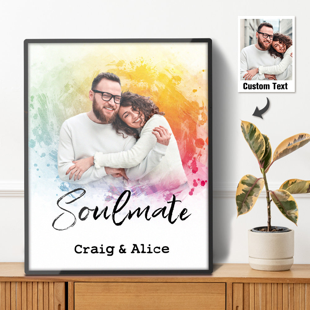 Custom Vintage Watercolor Portrait From Photo Personalized Text Photo frame Anniversary Gifts