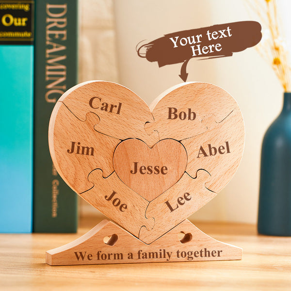 Custom Engraved Wooden Name Heart Puzzle Decor Family Name Heart Puzzle Home Decoration - photomoonlampau