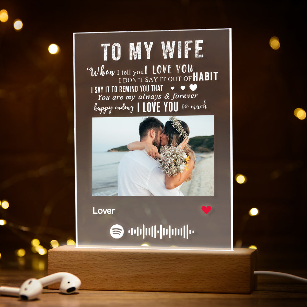 Custom Spotify Code With Photo Engraved Text Night Light Acrylic Plaque Anniversary Gift