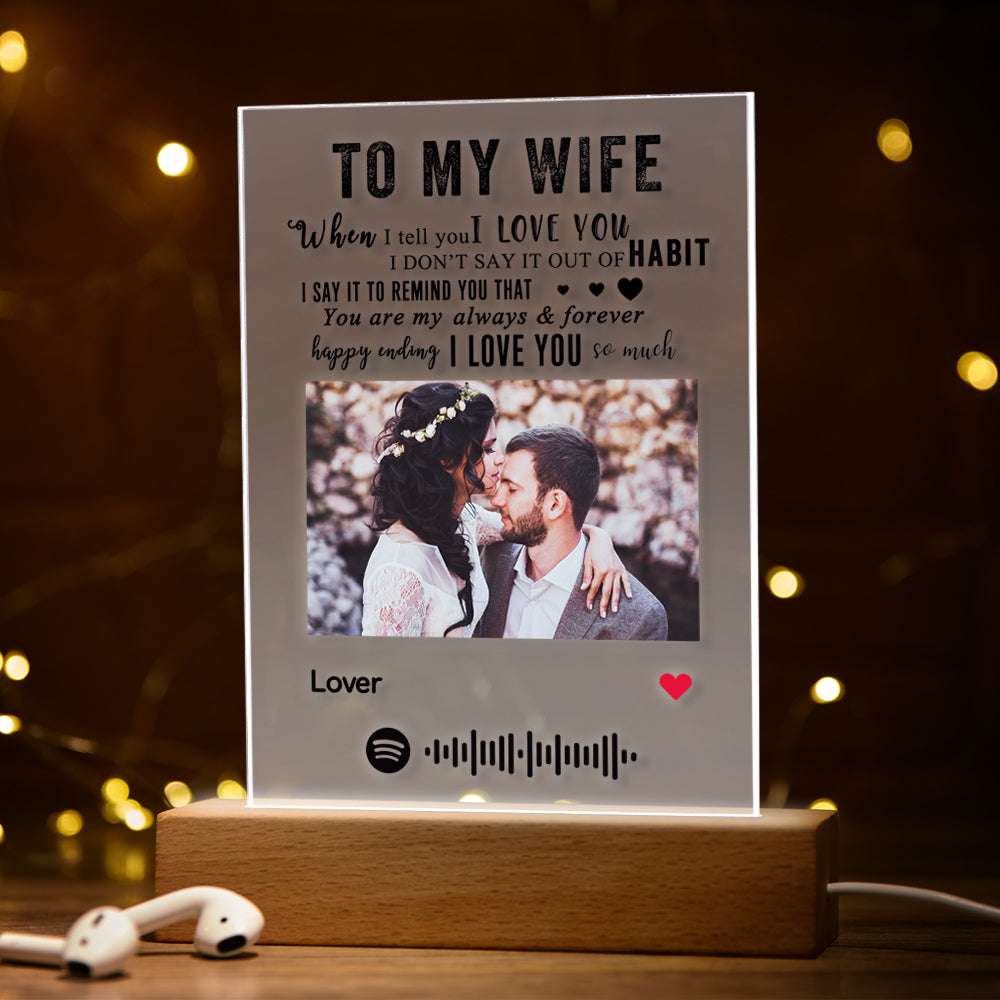 Custom Spotify Code With Photo Engraved Text Night Light Acrylic Plaque Anniversary Gift