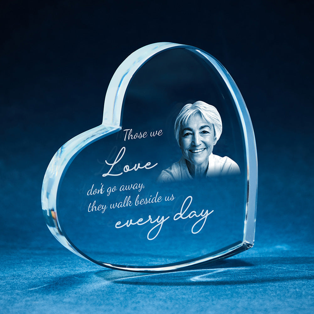 Custom Heart 3D Crystal Photo Frame Sympathy Gift Memorial Gifts for Loss of Mother Glass Crystal Heart Bereavement Gifts