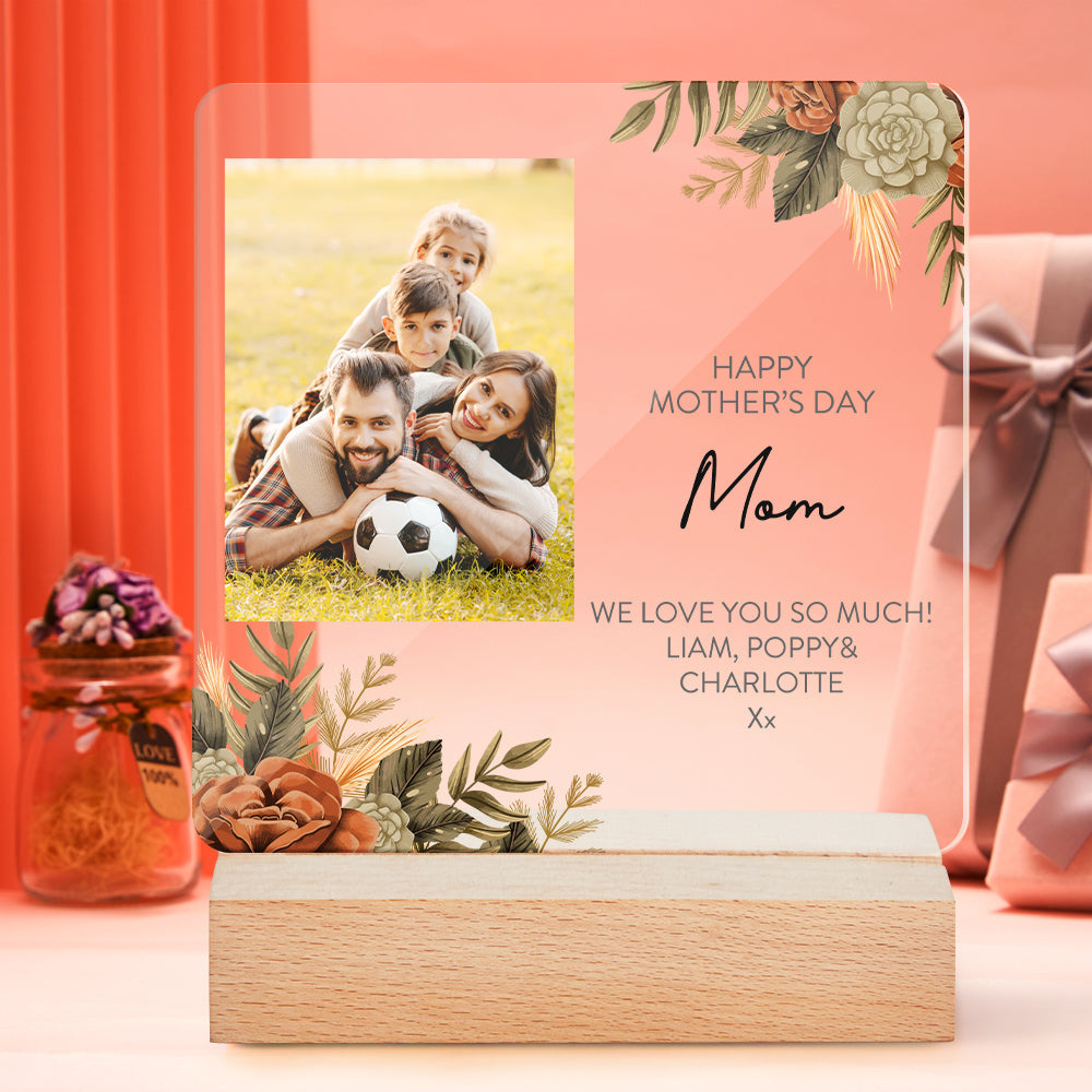 Personalised Acrylic Flower Plaque Mother's Day Gift Custom Photo Home Decor