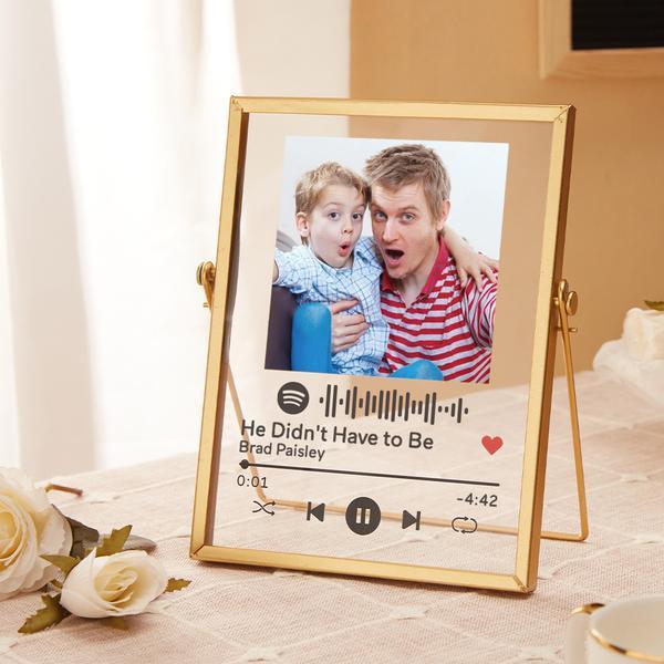 Personalised Spotify Code Music Plaque Glass Art for Dad Spotify Plaque with Golden Frame