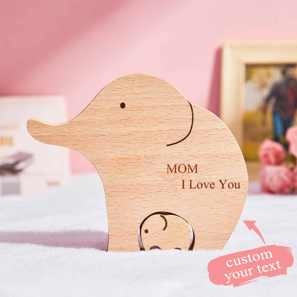 Custom Engraved Wooden Elephant Puzzle Decor Mother's Day Gift for Mom