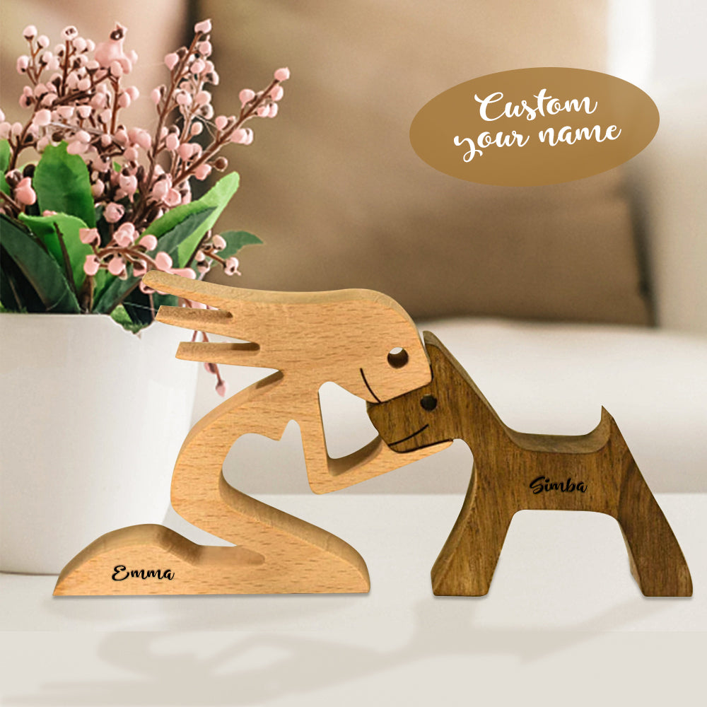 Personalised Name Dog Sculptures Handmade Wooden Decoration Gift for Pet Lover
