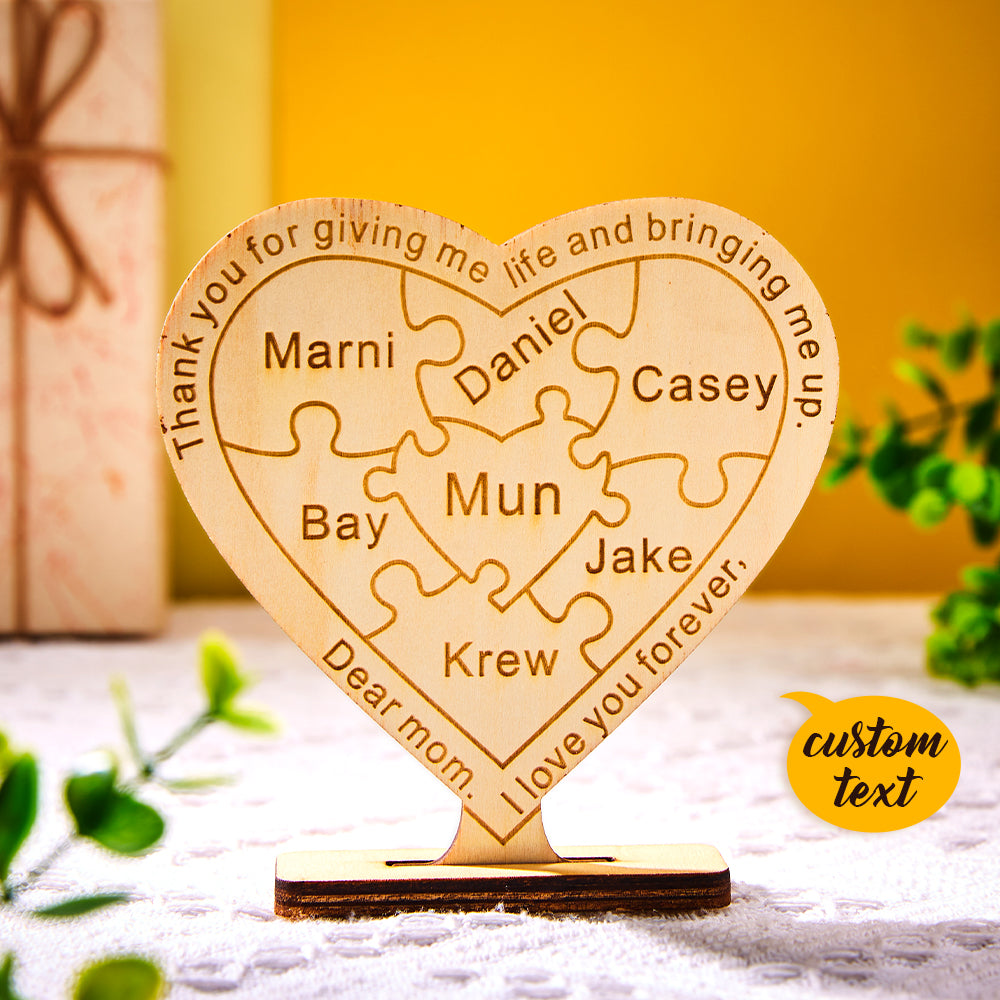 Custom Engraved Decoration Wooden Heart Puzzle Decoration Gift for Mom