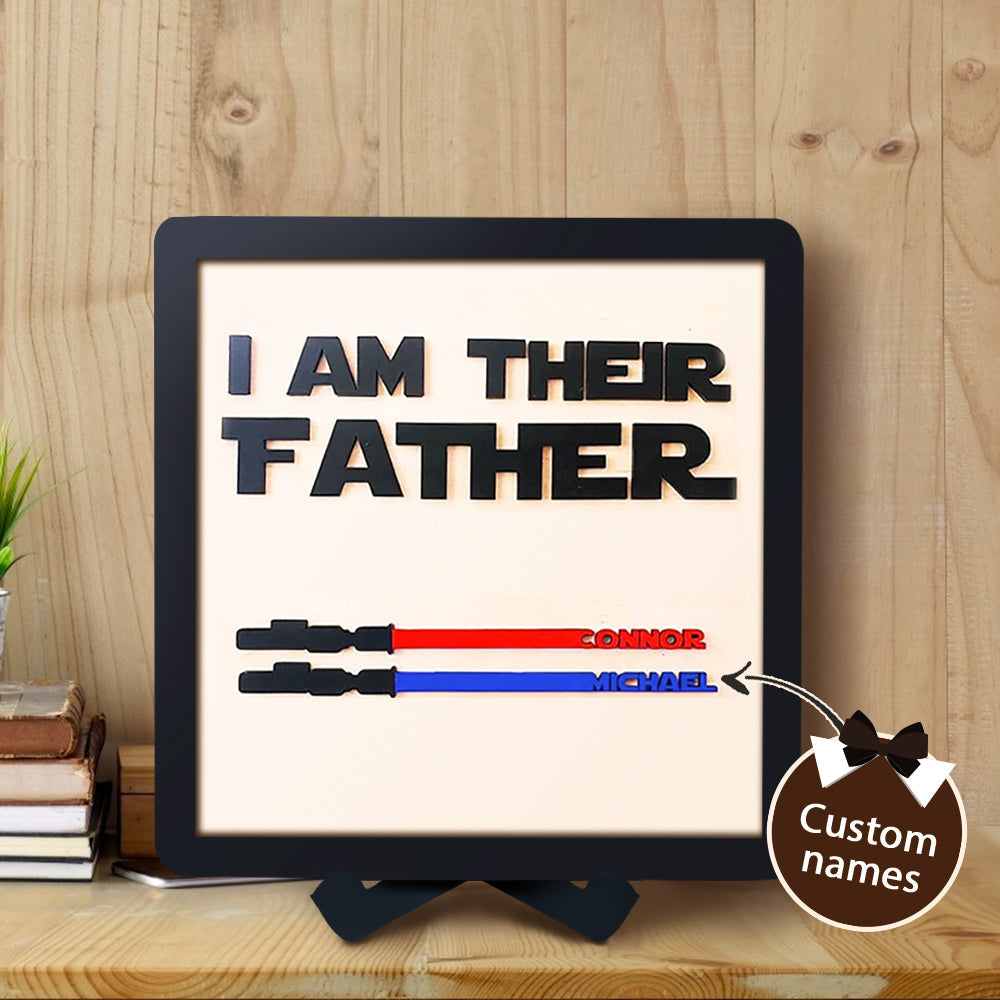 Personalised Father's Day Light Saber Plaque I AM THEIR FATHER Custom Family Wood Signs Engraved with 1-6 Child Names