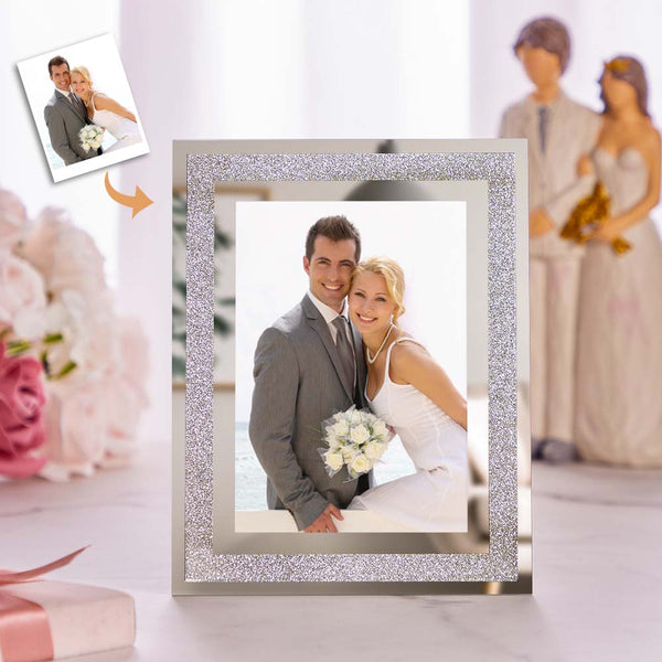 Custom Photo Frame Photo Holder Glass Mirror with Sparkling Crystal Boarder Gift for Her - photomoonlampau