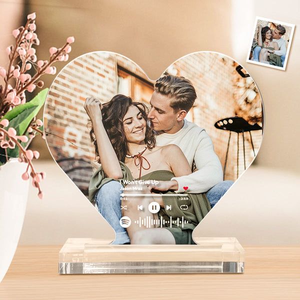 Custom Photo Music Code Acrylic Plaque Heart Shaped Acrylic Plaque Gift for Couples - photomoonlampau