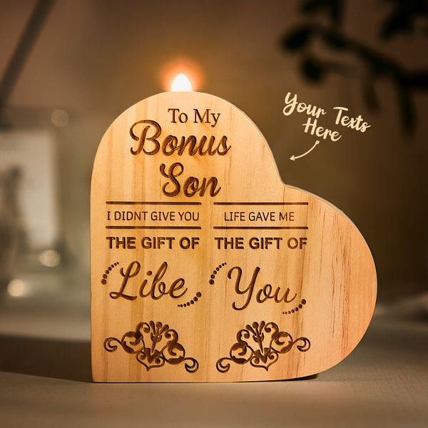 Custom Engraved Candlestick Heart-shaped Wooden Home Gifts - photomoonlampau