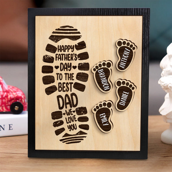 Personalized Footprints Wooden Frame Custom Family Member Names Father's Day Gift - photomoonlampau