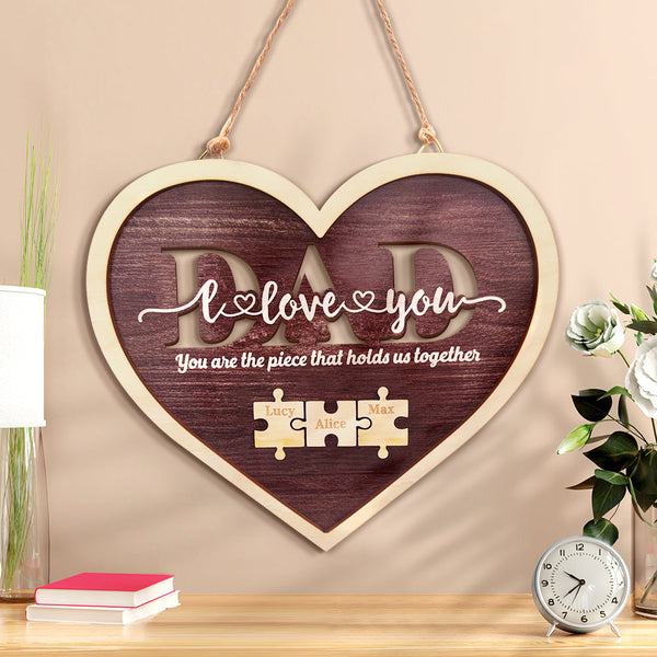 Personalized Dad Heart Puzzle Plaque You Are the Piece That Holds Us Together Father's Day Gift - photomoonlampau