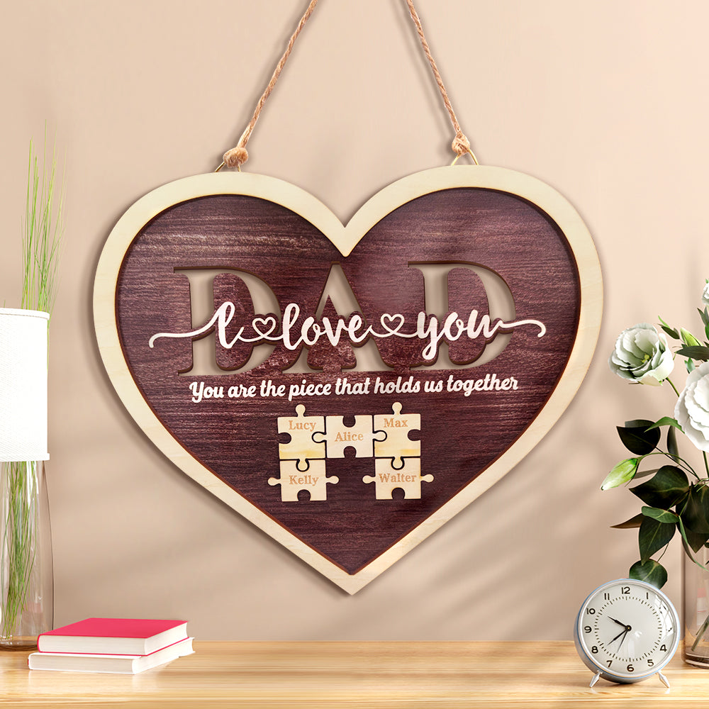 Personalized Dad Heart Puzzle Plaque You Are the Piece That Holds Us Together Father's Day Gift
