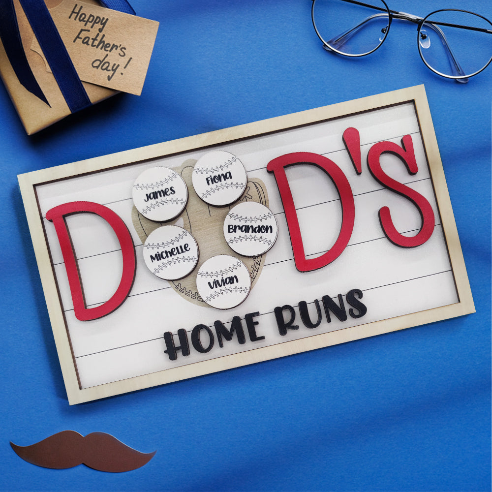 Personalized Baseball Dad Wooden Name Sign Plaque Father's Day Gift for Dad Grandpa