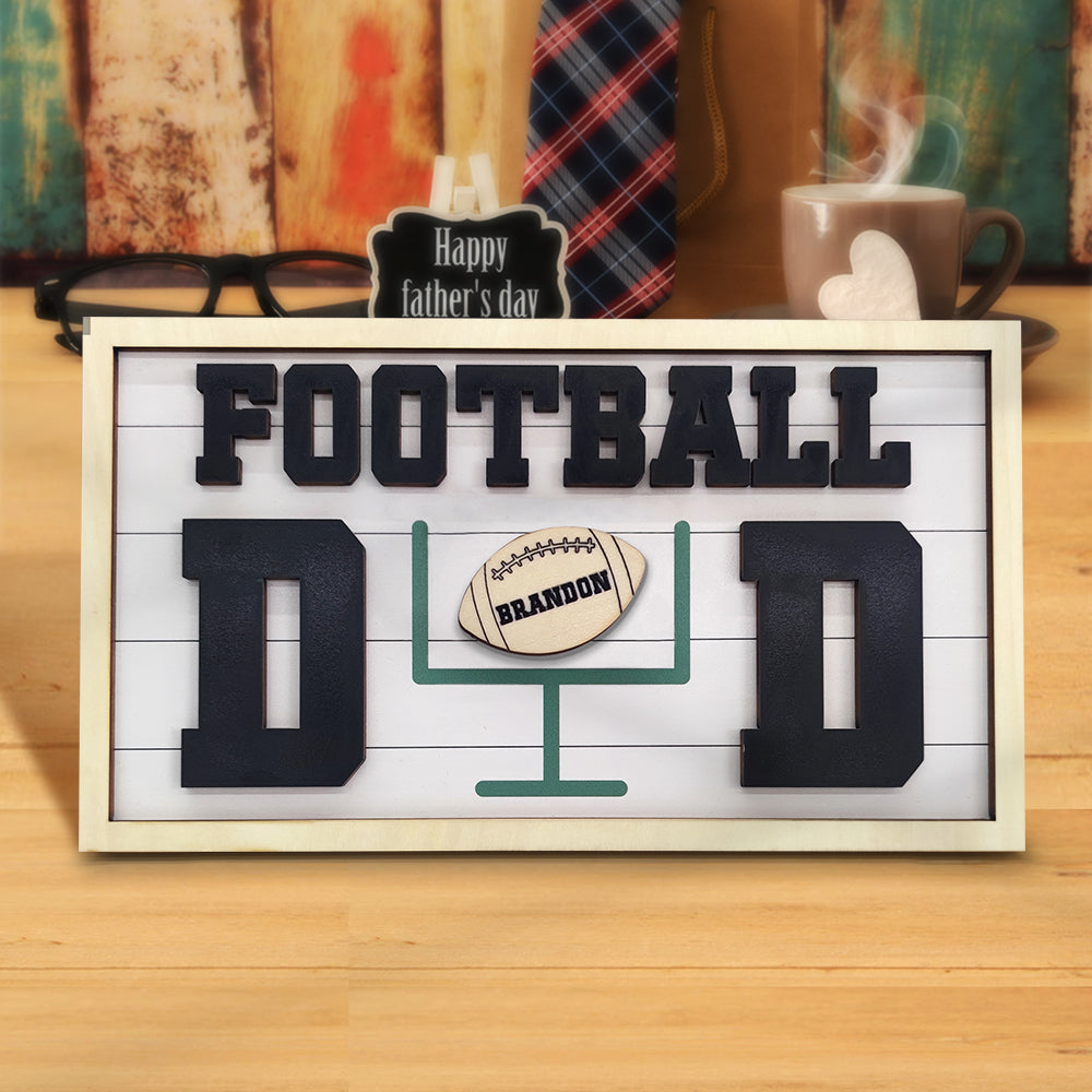 Personalized Football Dad Wooden Name Sign Plaque Father's Day Gift for Dad Grandpa