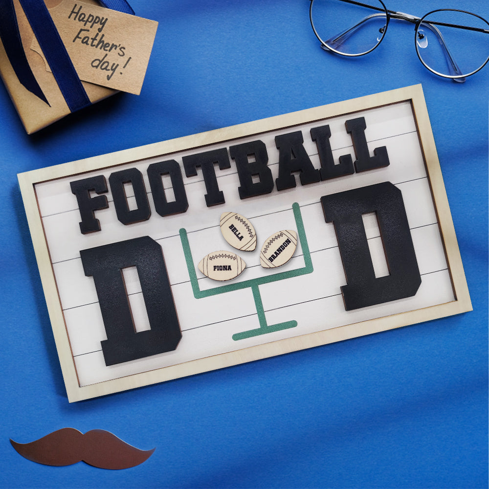 Personalized Football Dad Wooden Name Sign Plaque Father's Day Gift for Dad Grandpa