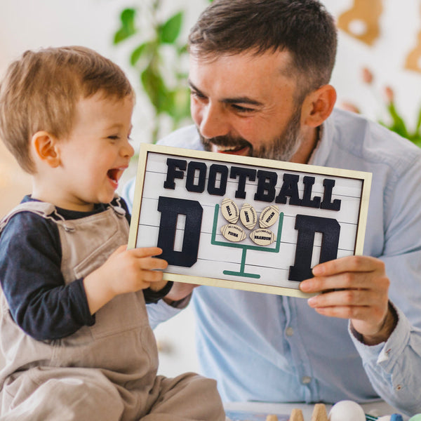 Personalized Football Dad Wooden Name Sign Plaque Father's Day Gift for Dad Grandpa - photomoonlampau