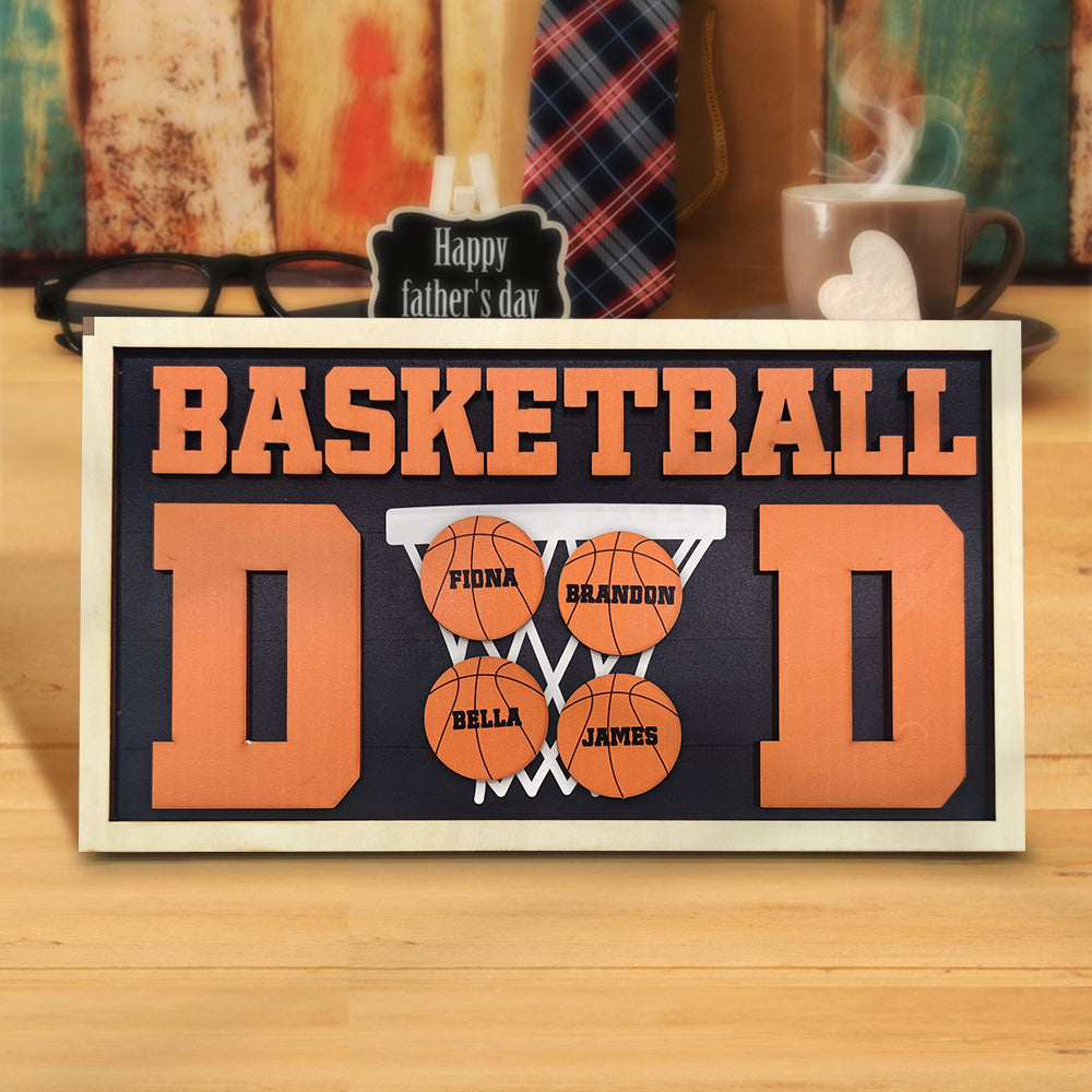 Personalized Basketball Dad Wooden Name Sign Plaque Father's Day Gift for Dad Grandpa