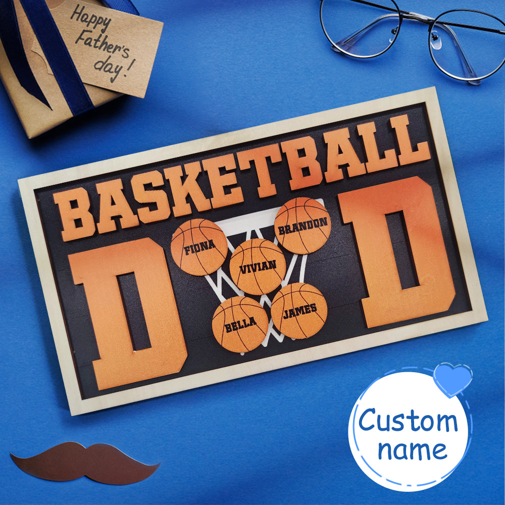 Personalized Basketball Dad Wooden Name Sign Plaque Father's Day Gift for Dad Grandpa