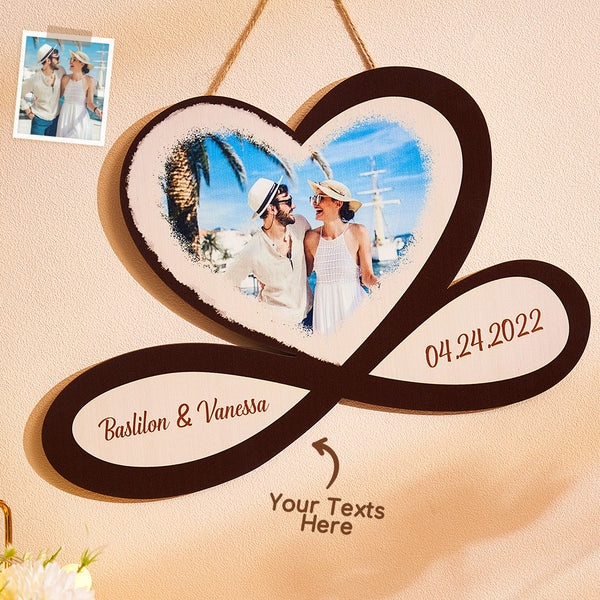 Custom Photo Engraved Pendant Infinity Heart Wooden Gifts - photomoonlampau