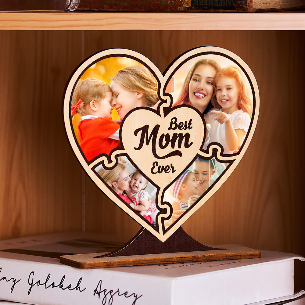 Custom Photo Ornaments Best Mom Ever Wooden Heart Gifts for Mom