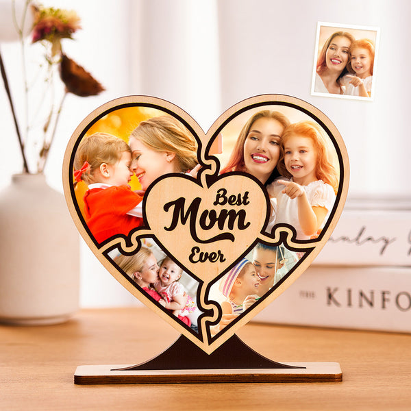 Custom Photo Ornaments Best Mom Ever Wooden Heart Gifts for Mom - photomoonlampau