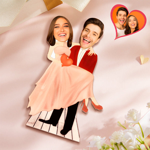 Personalized Plaque Carry Your Love Caricature Couple Custom Face MiniMe Decor Gift for Lover - photomoonlampau