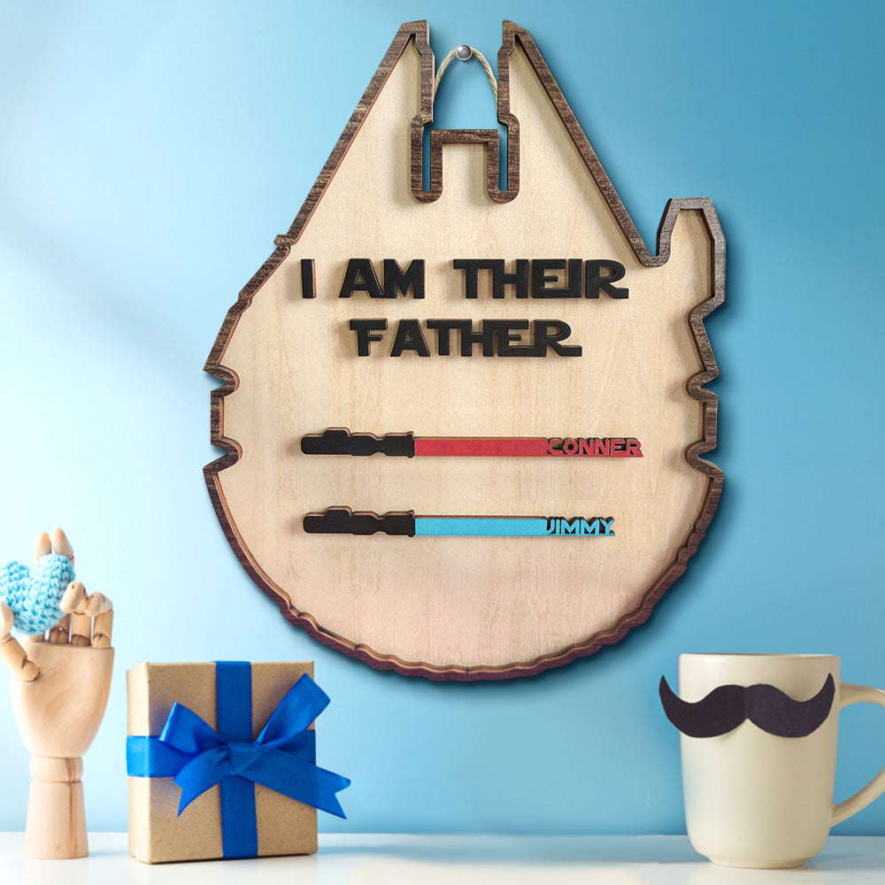 Personalized Light Saber Plaque I Am Their Father Wooden Sign Father's Day Gift