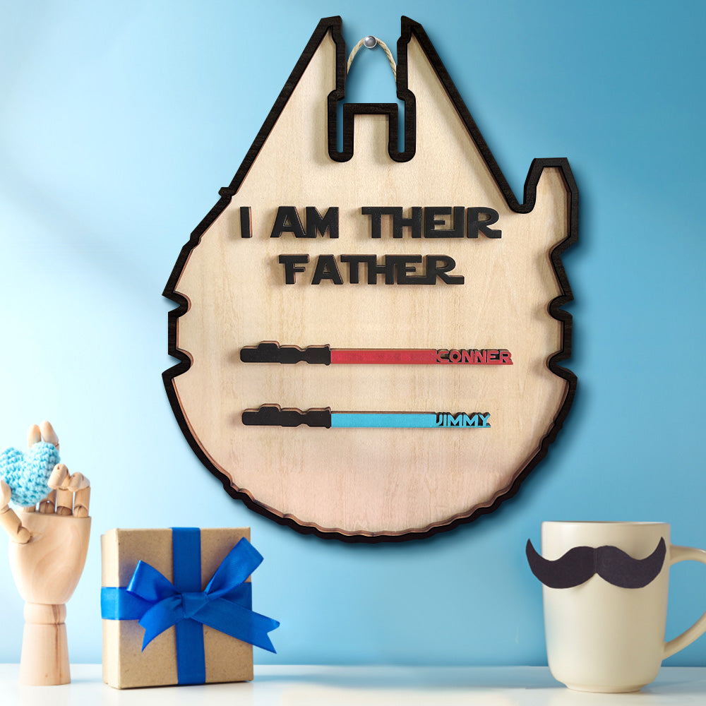 Personalized Light Saber Plaque I Am Their Father Wooden Sign Father's Day Gift