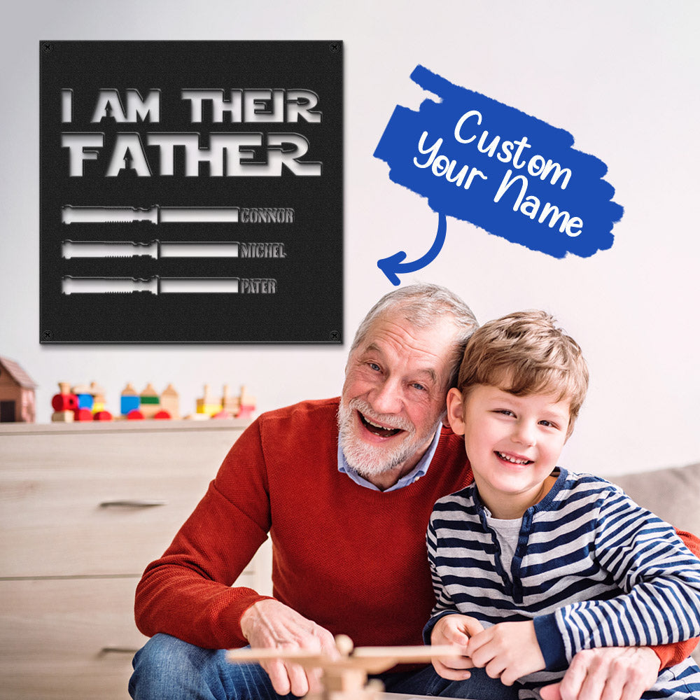 Custom I Am Their Father Metal Sign Personalized Light Saber LED Lights Wall Art Decor Father's Day Gift