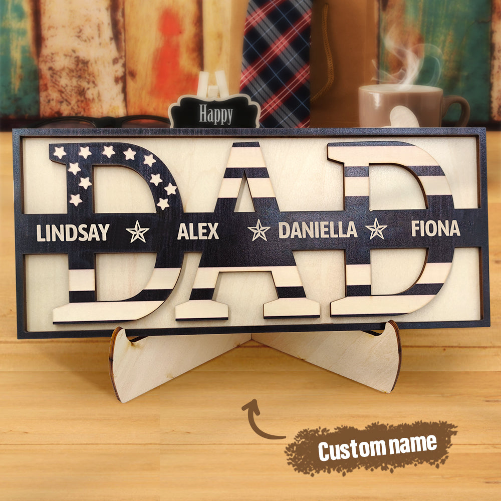 Personalized Wooden Dad Sign Family Name Sign Plaque Father's Day Birthday Gift for Dad Grandpa