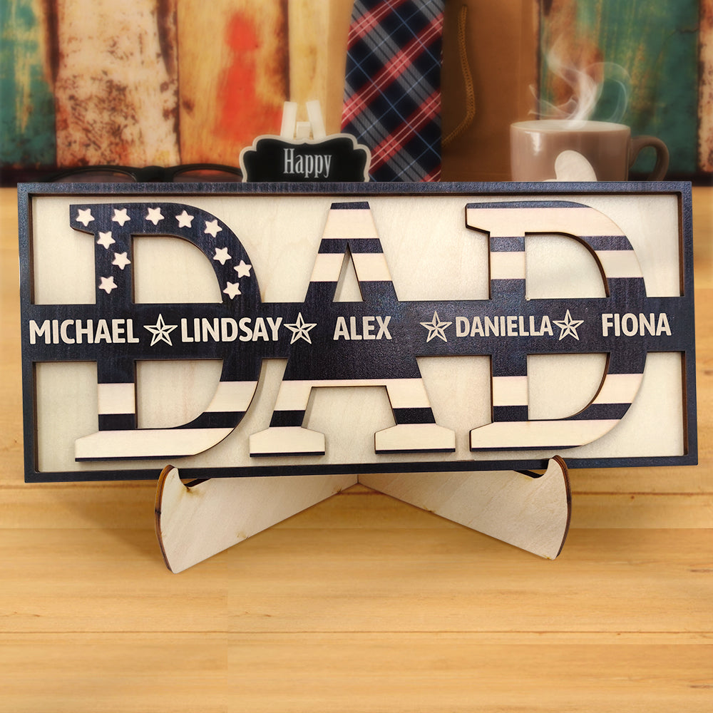 Personalized Wooden Dad Sign Family Name Sign Plaque Father's Day Birthday Gift for Dad Grandpa