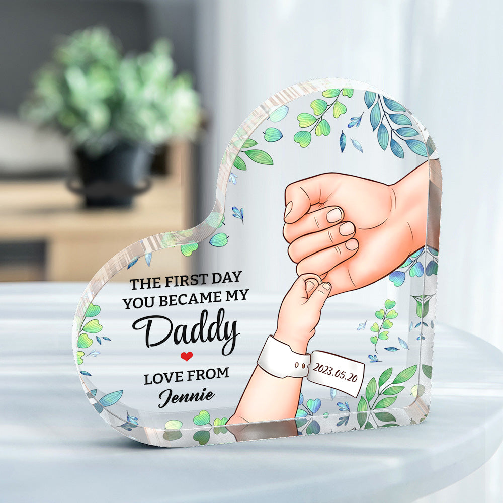 Personalised The Day You Became My Daddy Heart Shaped Acrylic Plaque Keepsake Custom Date Father's Day Gifts for Dad
